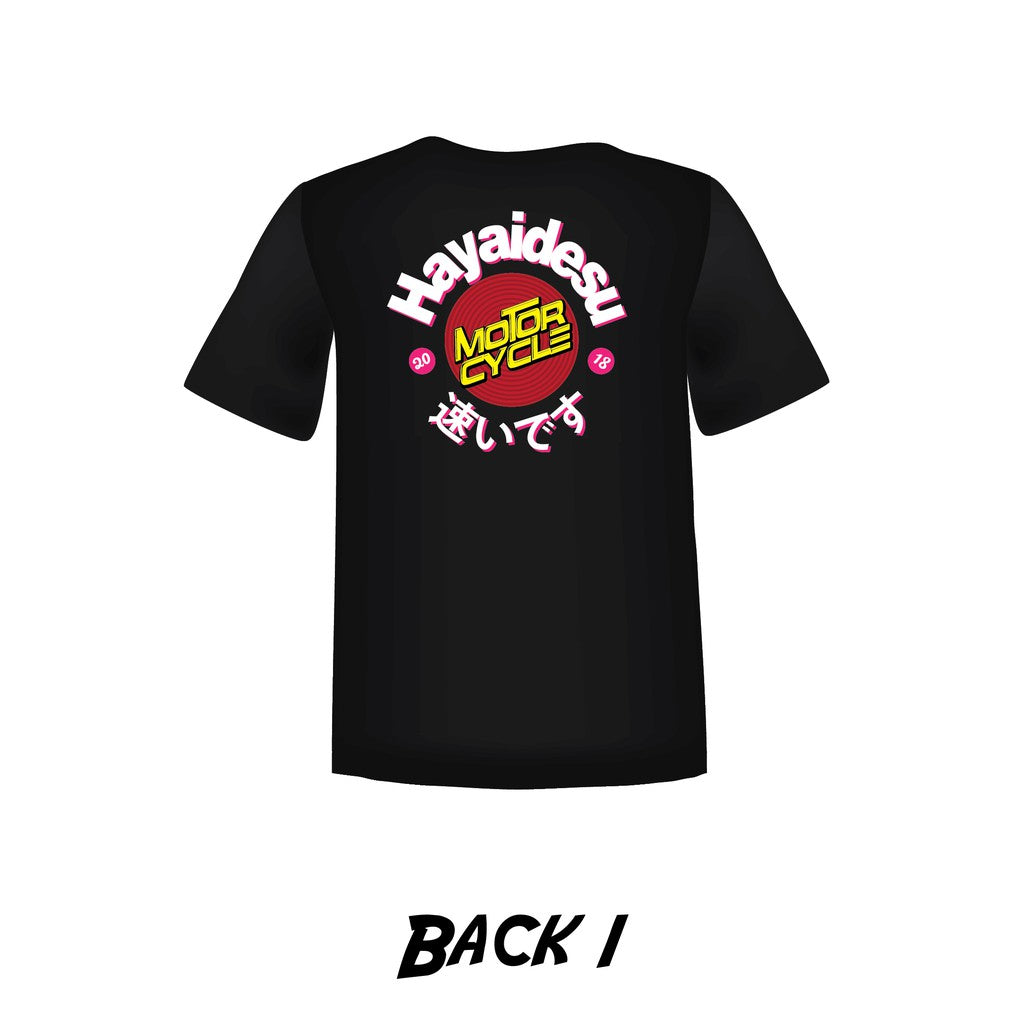 Hayaidesu Motorcycle Back Print T Shirt Short Sleeve