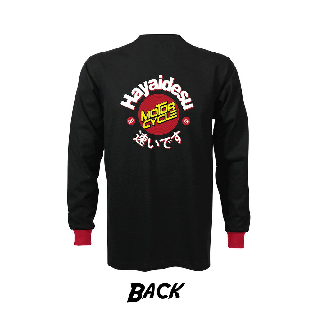 Hayaidesu Motorcycle Back Print T Shirt Long Sleeve