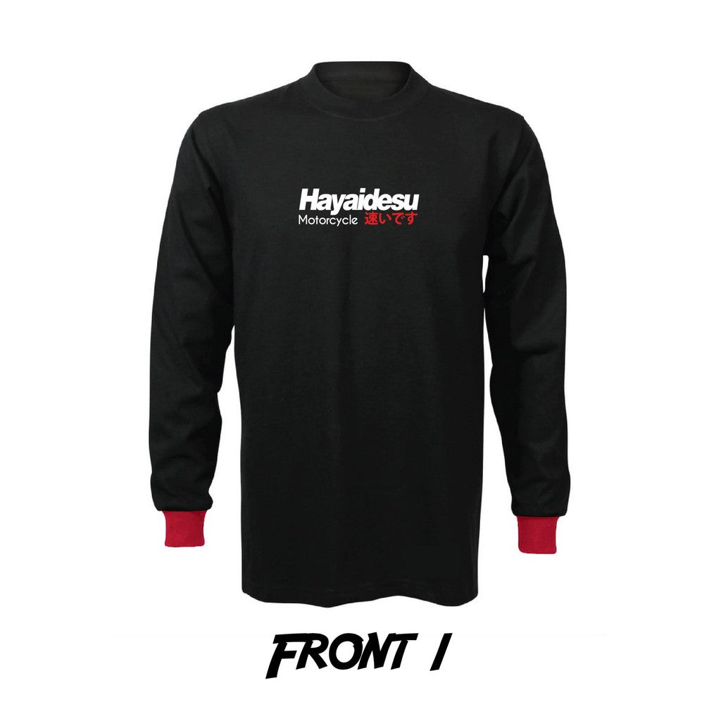 Hayaidesu Motorcycle Back Print T Shirt Long Sleeve