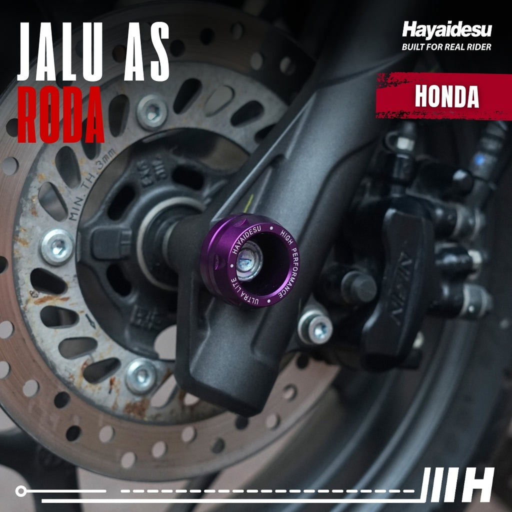Hayaidesu Jalu As Roda Depan Honda CNC Aluminium Anodize