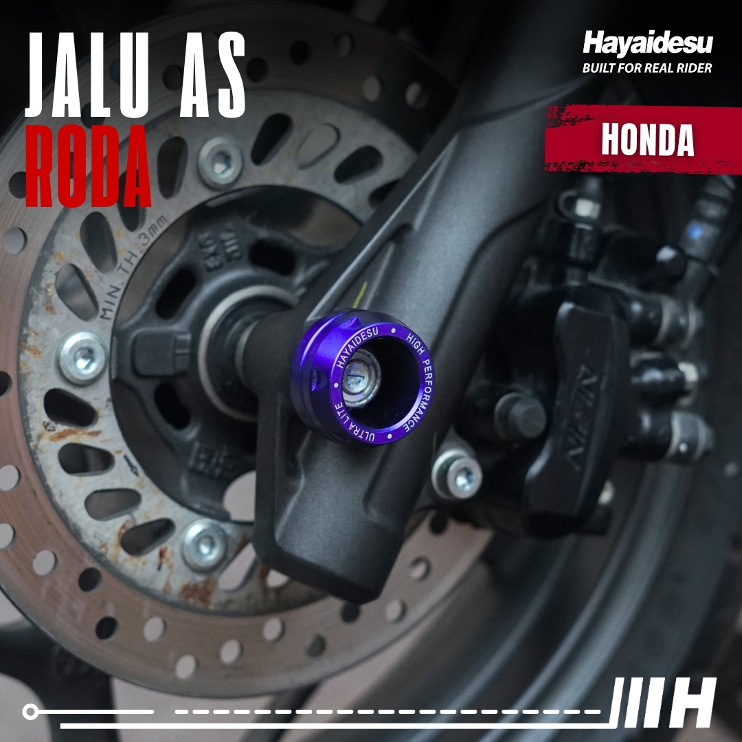 Hayaidesu Jalu As Roda Depan Honda CNC Aluminium Anodize