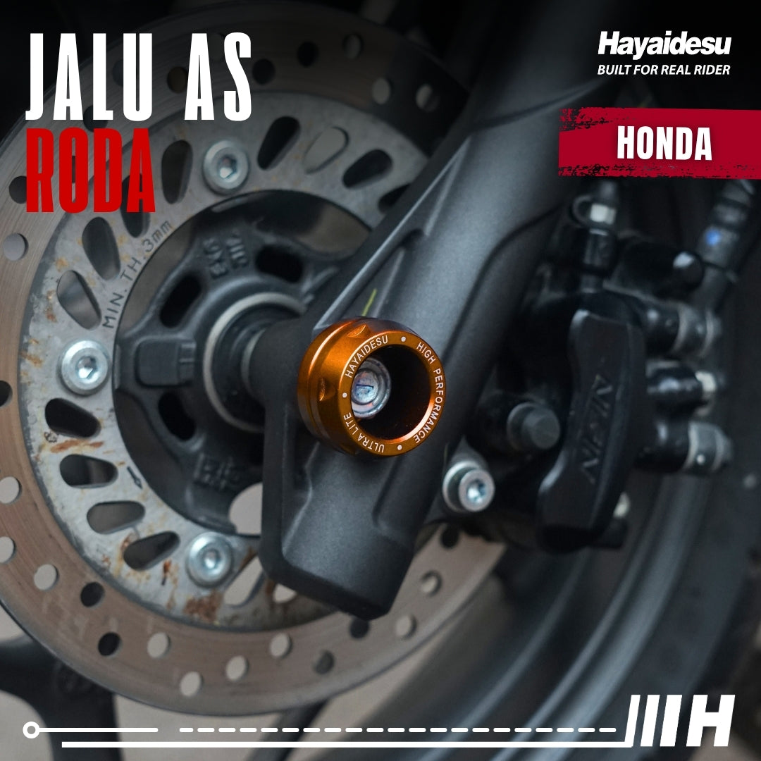 Hayaidesu Jalu As Roda Depan Honda CNC Aluminium Anodize