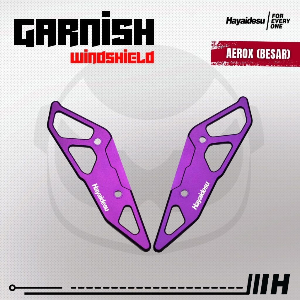 Hayaidesu Garnish Windshield AEROX Old, AEROX Connected, AEROX Alpha (Luar/Outside) - Full CNC Anodize