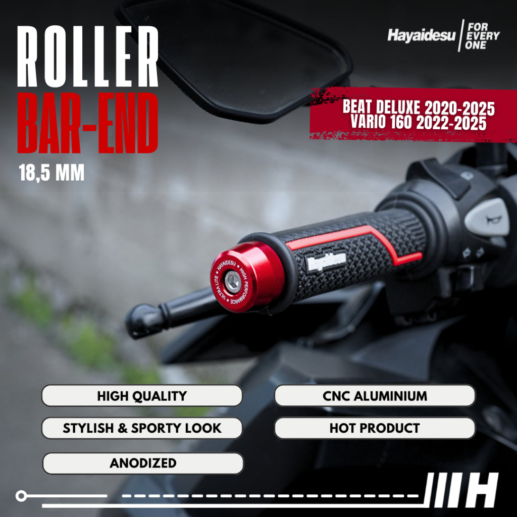 Hayaidesu Roller Bar End Jalu Stang Motor Full CNC Anodize BEAT (2020-2025) & VARIO 160 (2022-2025)
