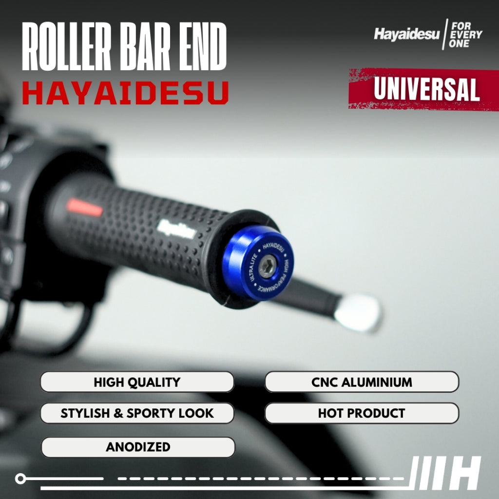 Hayaidesu  Bar End Roller Jalu Motor Stang Tipe Drat Universal - Full CNC Anodize