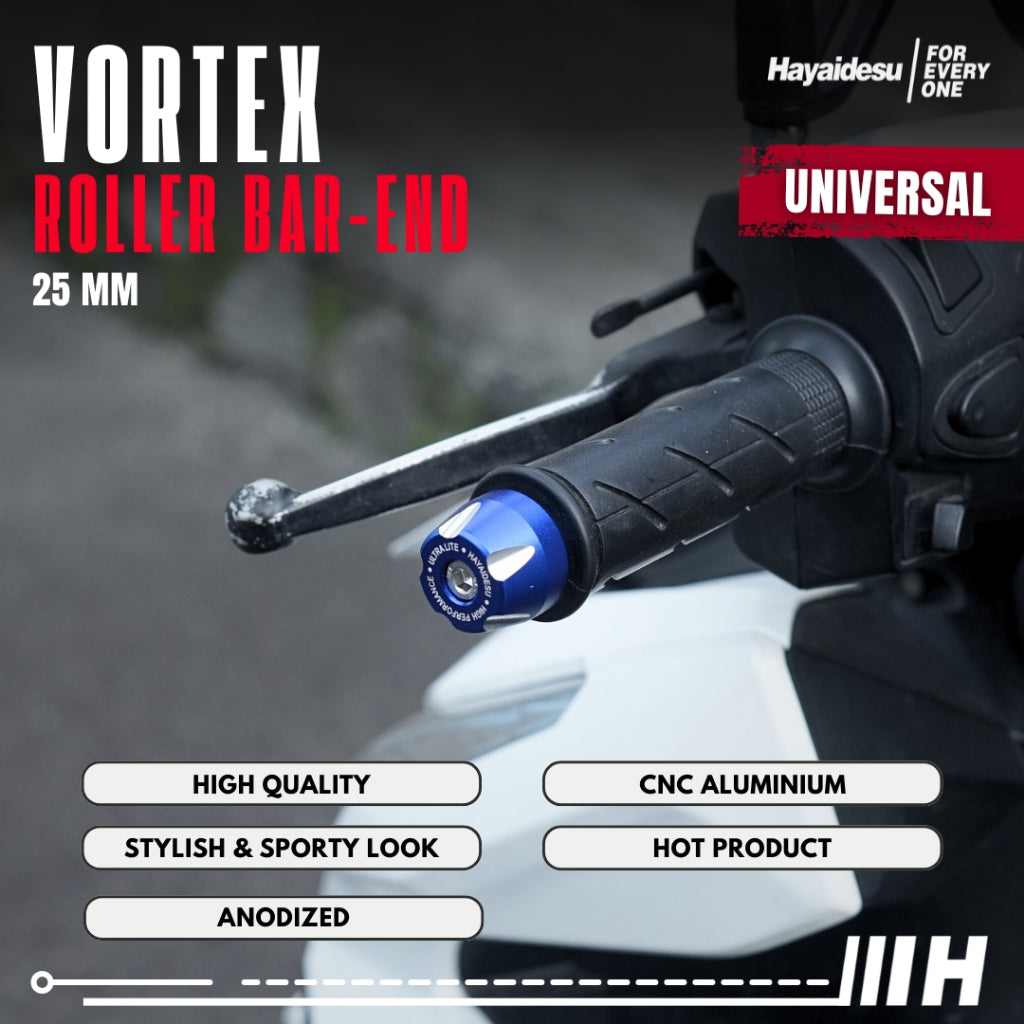 Hayaidesu  Bar End Roller  VORTEX Jalu Motor Stang Universal  25mm- Full CNC Anodize