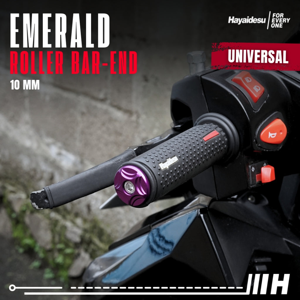 Hayaidesu Roller Bar End EMERALD Jalu Stang Motor Universal 10mm - Full CNC Anodize