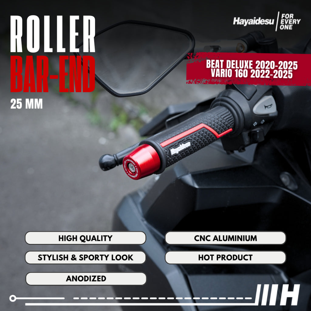 Hayaidesu Roller Bar End Jalu Stang Motor Full CNC Anodize BEAT (2020-2025) & VARIO 160 (2022-2025)
