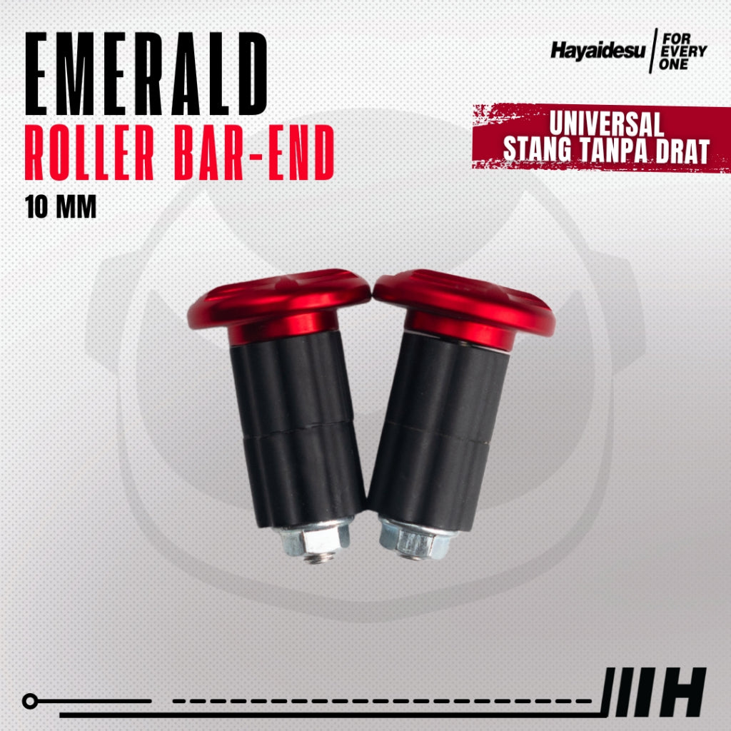 Hayaidesu Roller Bar End EMERALD Jalu Stang Motor Universal 10mm - Full CNC Anodize