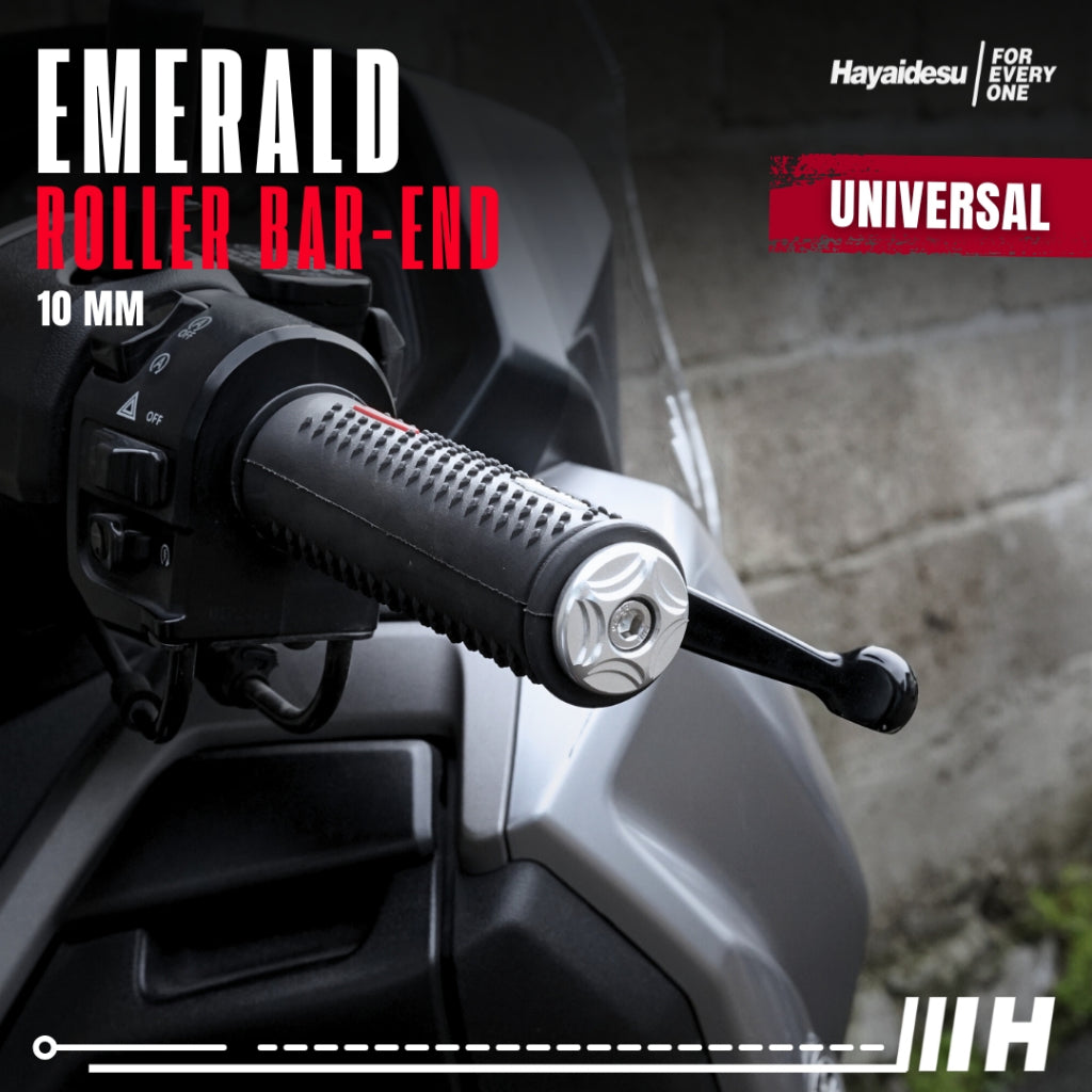 Hayaidesu Roller Bar End EMERALD Jalu Stang Motor Universal 10mm - Full CNC Anodize