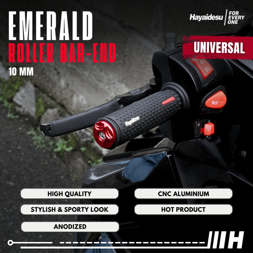 Hayaidesu Roller Bar End EMERALD Jalu Stang Motor Universal 10mm - Full CNC Anodize
